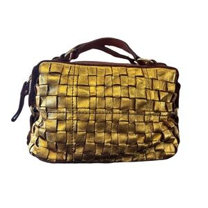 Campomaggi Woven Metallic Gold Leather Bag in Oro/Cognac